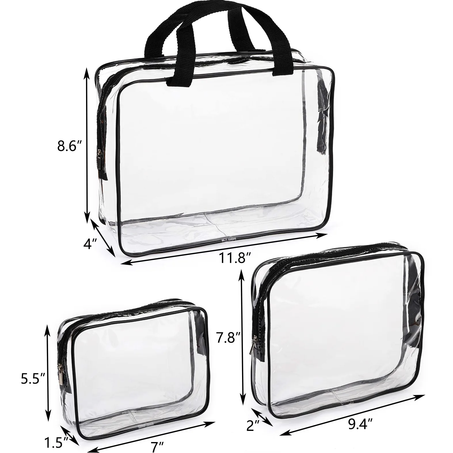 Hedume Juego de 9 Bolsas de Maquillaje Transparentes, aprobadas por la TSA y Transparentes, de PVC Impermeable con asa de Cremallera, Bolsa de Viaje portátil
