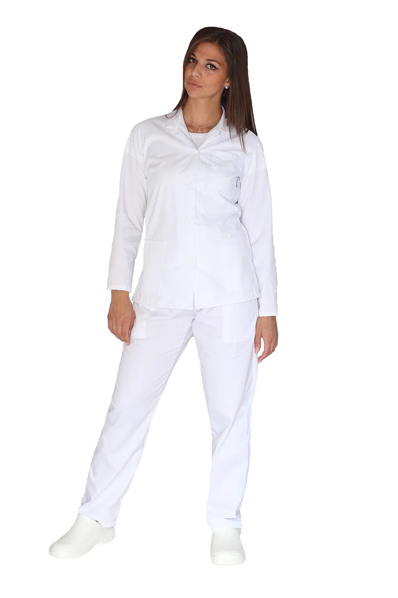 Bordado Gratis - Uniforme Sanitario Blanco - Pantalones y Casaca Hospitalaria M/L - para Hombre y Mujer - Traje para Dentista, Enfermera, Hospital, Trabajador de Salud