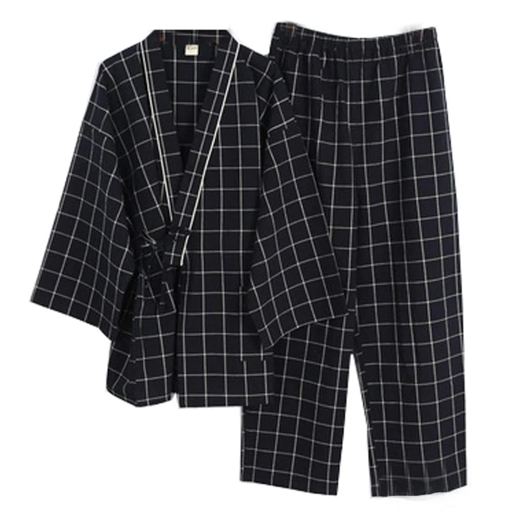 un-brand Kimono japonés para Hombre, Suelto, Informal, para el hogar, Pijama, Ropa de Dormir, Talla L O57