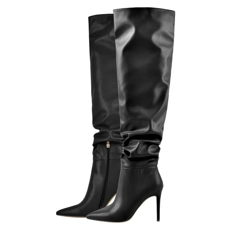 Botas sin cordones para mujer Botas de encaje Stiletto por encima de la rodilla Botas con cremallera
