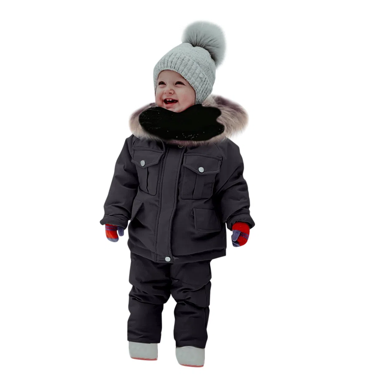 Chaqueta de invierno para mujer corta con bebé niños niños invierno grueso cálido abrigo de plumón con capucha paraks mono conjunto de pantalones traje de nieve chaleco negro hombre