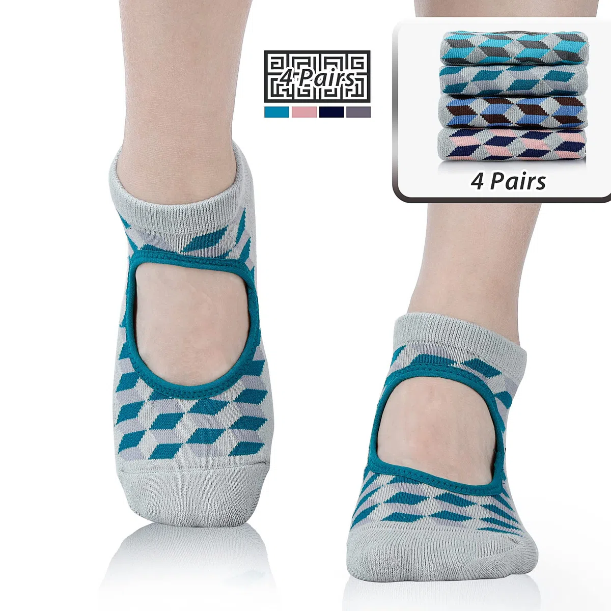 unenow Calcetines de yoga antideslizantes para mujer con cojín para pilates, barra, hogar