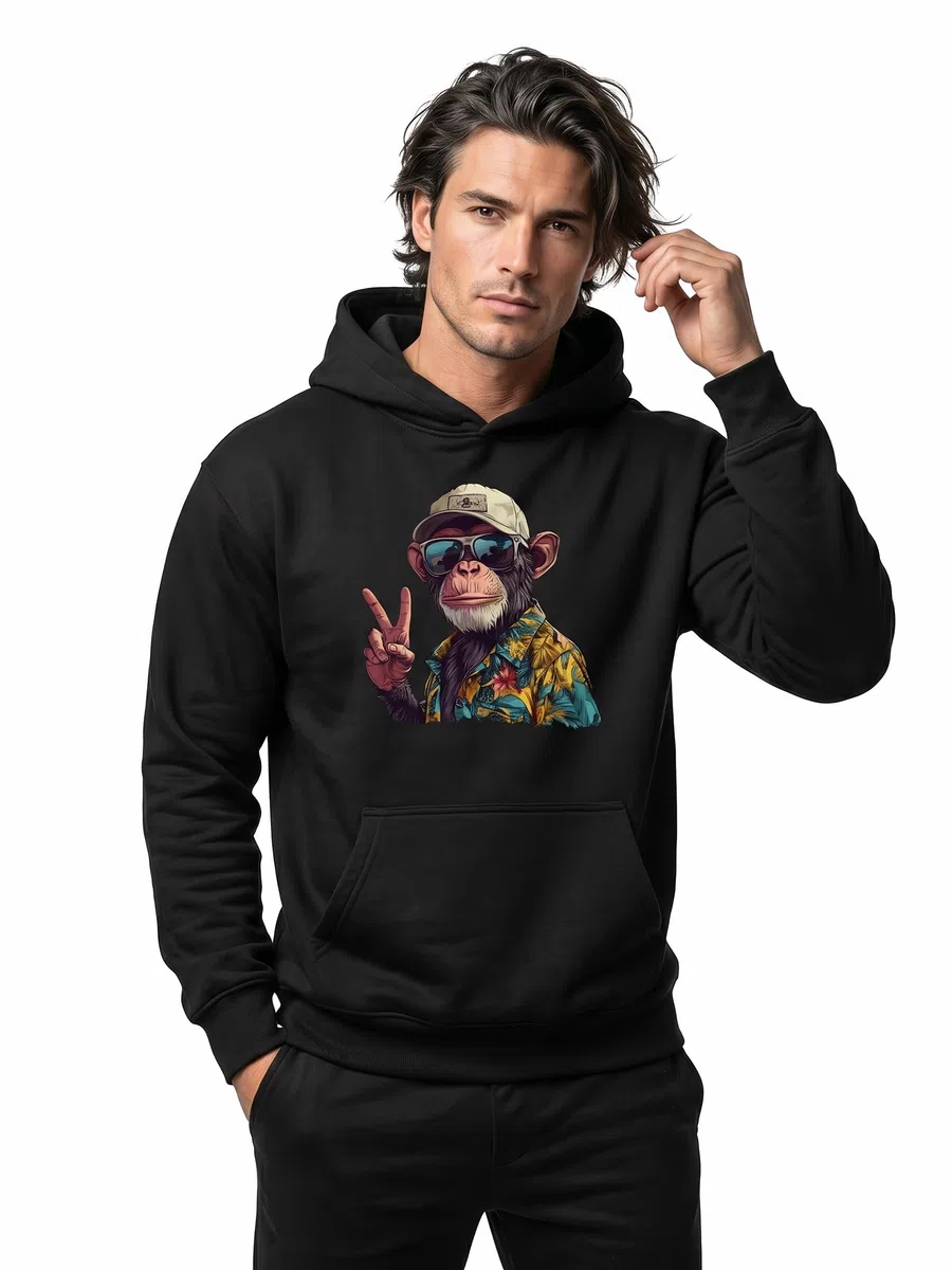 MAKAYA Sudadera con Capucha Hombre Mono - diseño Divertido Retro con Gafas Estilo Vintage