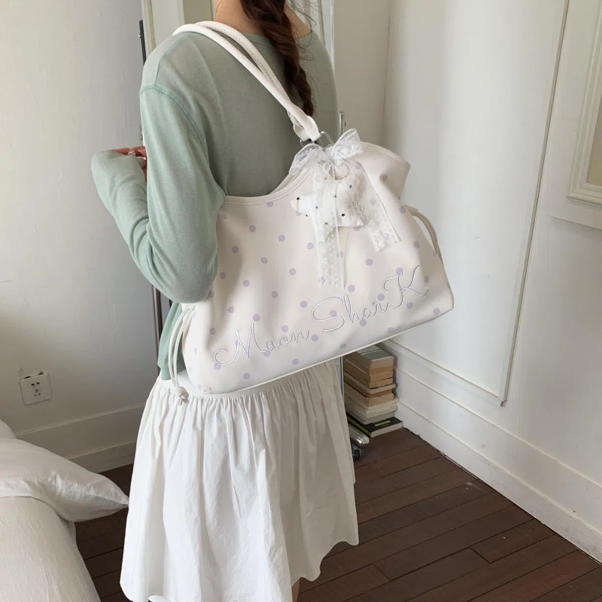 Bolso de mano de piel sintética con lunares para mujer, bolso de hombro multicolor, gran capacidad, casual, para el trabajo y ocio