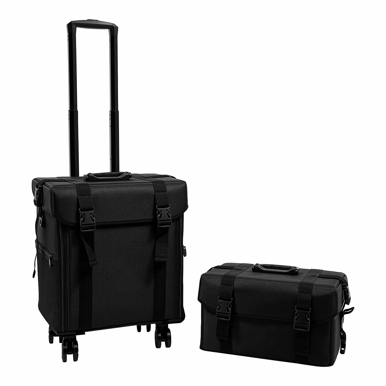 Maleta de peluquería con 8 cajones, 2 en 1, maletín de maquillaje profesional, maletín de maquillaje para viaje, color negro