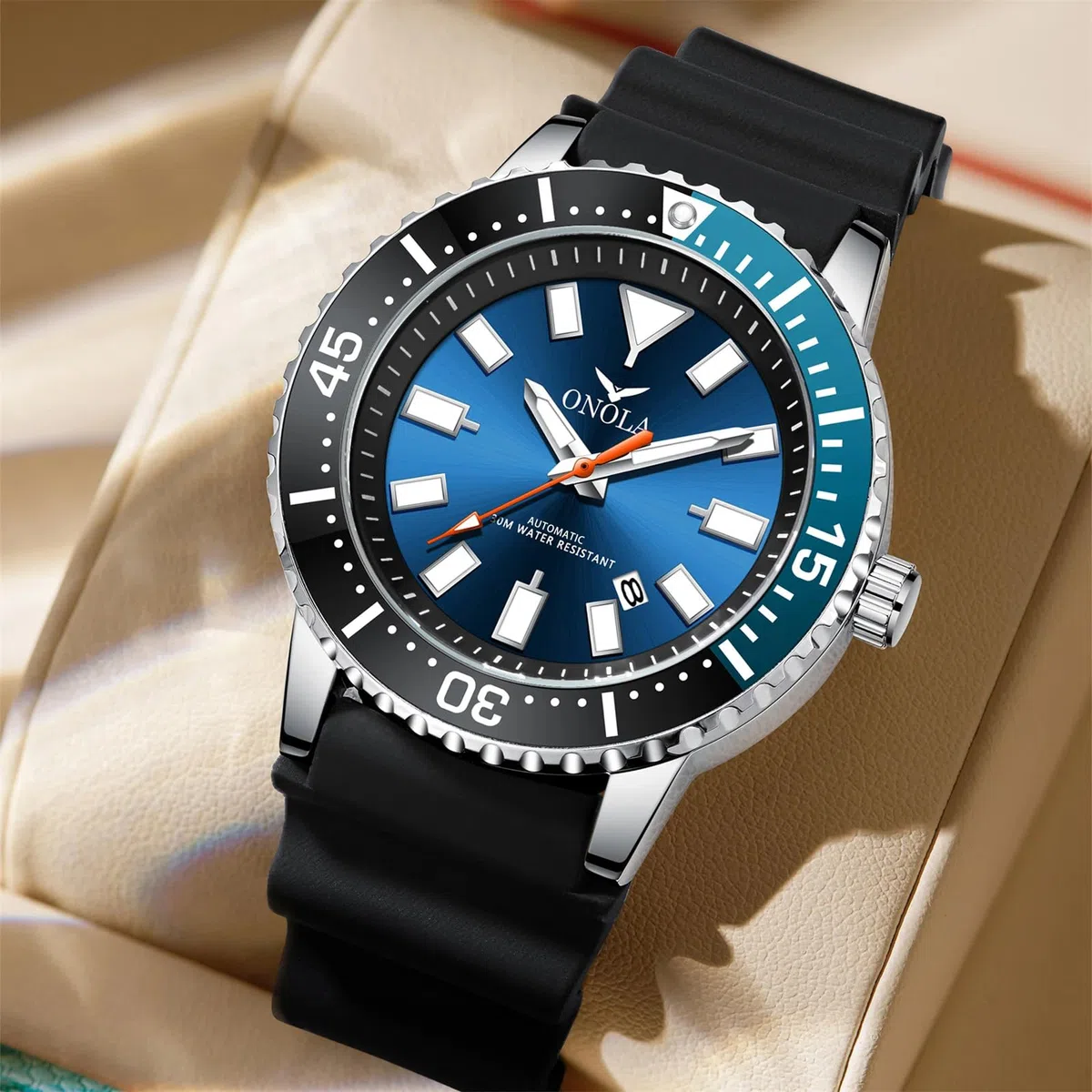 Reloj de pulsera mecánico para hombre, correa de silicona, analógico, visualización de fecha, relojes automáticos de negocios, resistente al agua