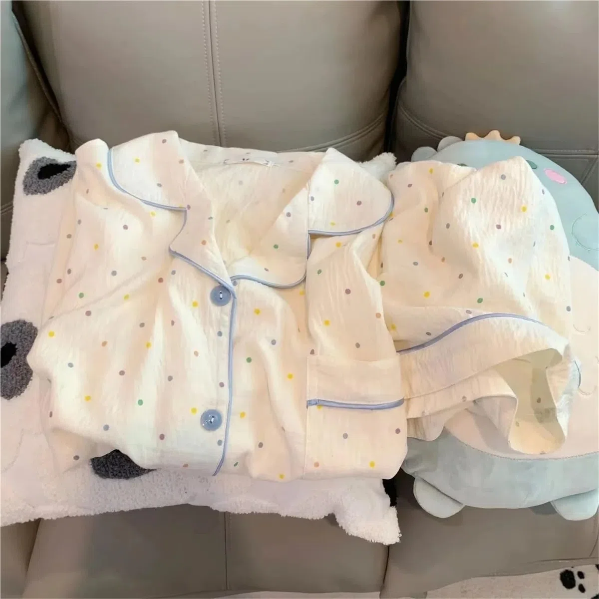 Conjunto de Pijama algodón con Estampado Lunares for Mujer, Conjunto 2 Piezas Top y Pantalones Cortos Manga Corta, for el hogar Informal cómodo para Descanso en casa