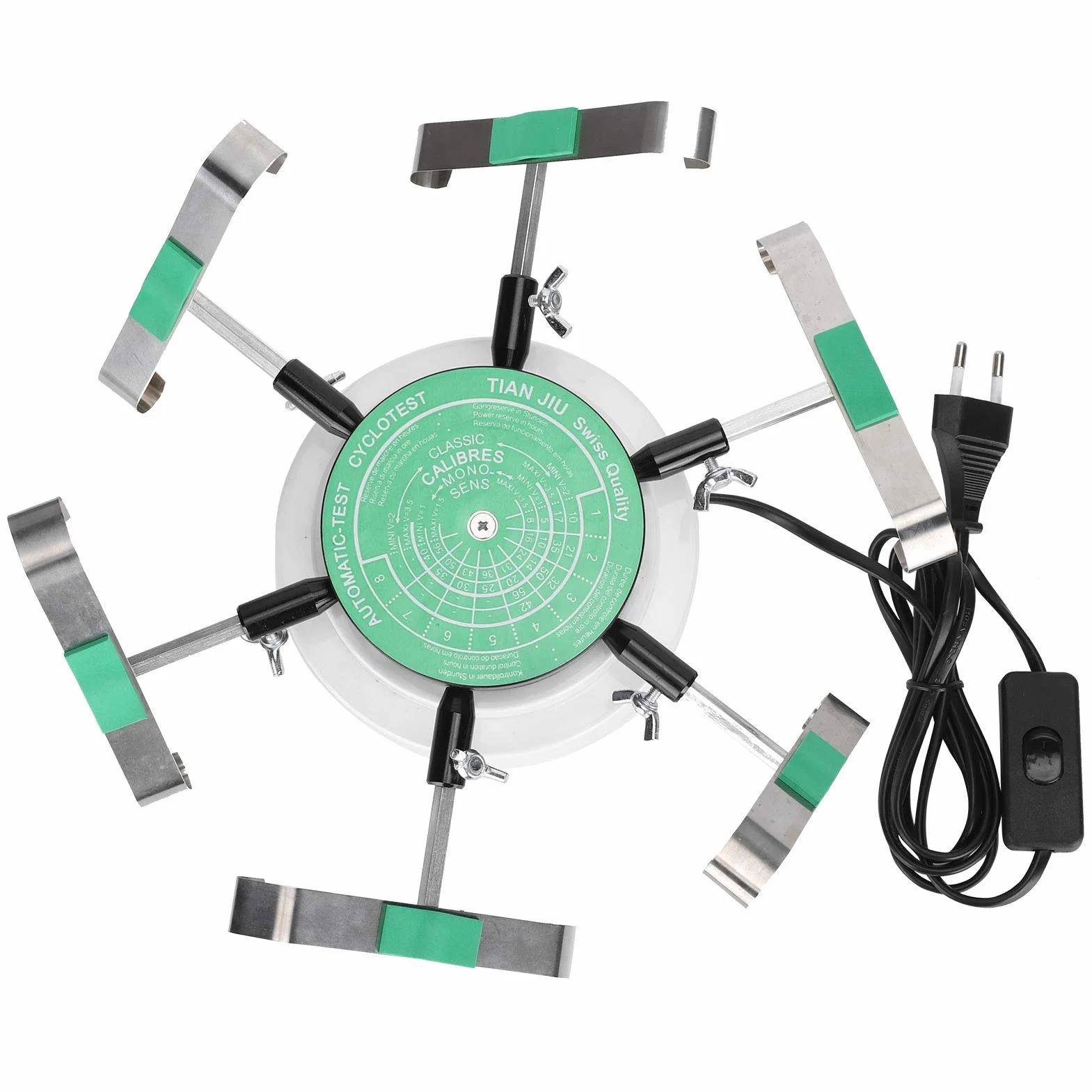 Instrumento de Cuerda para Relojes, Material de Acero de Aleación, Capacidad para 6 Relojes, Rotaciones Automáticas, para Pruebas Automáticas de Relojes y Herramienta para
