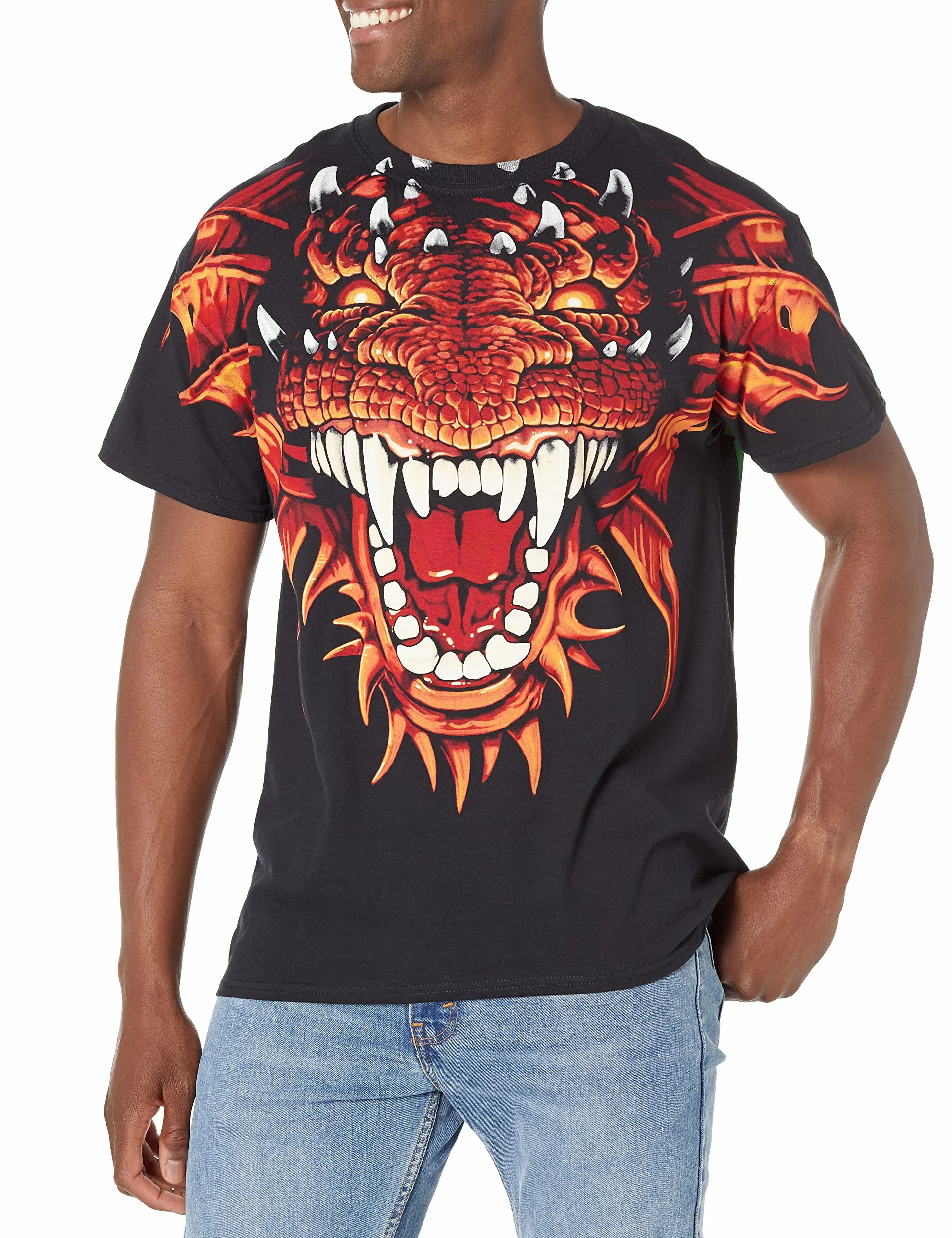 Liquid Blue Camiseta con Estampado de Cabeza de dragón de fantasía, Negro, M para Hombre