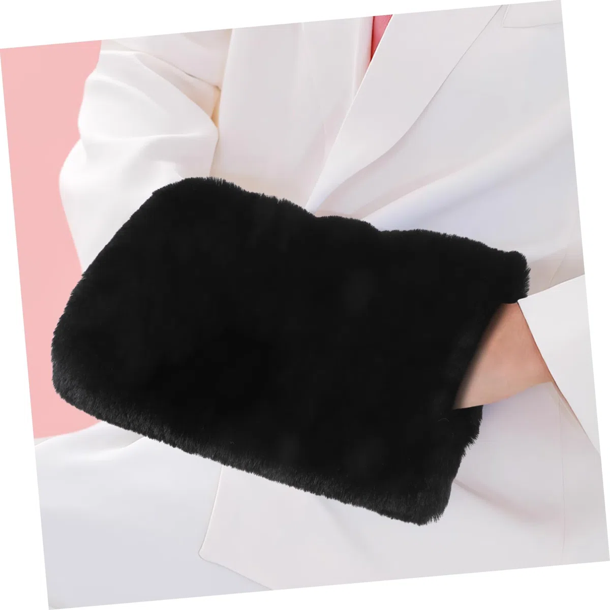 ibasenice Manguito Más Cálido Guantes Felpa Cálida De Invierno Conejo para Pelo Negro Calienta Chicas Conduciendo Bolsa De Punto Térmico Forrado Las Manos Felpa Corta Black