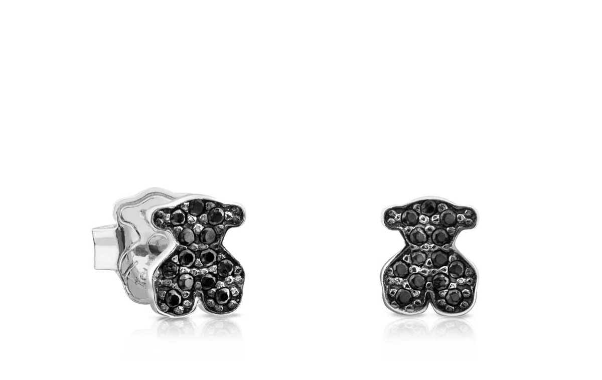 TOUS Pendientes de Plata de Primera Ley para Mujer con Cierre de Presión y Motivo Oso de Espinela 7,5mm, Minimalista y Elegante, Colección Motif