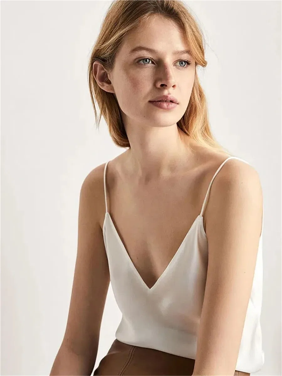 Camisola SóLida BáSica Camisola de Verano for Mujer, básica, sin Mangas, con Cuello Halter en V y Tirantes Finos satén Seda para Niña Camisola