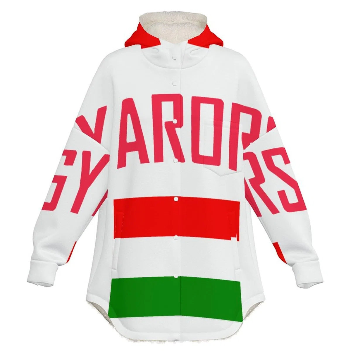 Sudadera Invierno con Capucha de Forro Polar Mujer Bandera Húngara Cálido Hoodies a Manga Larga Felpa Sudadera con Bolsillos, Rojo Y Blanco