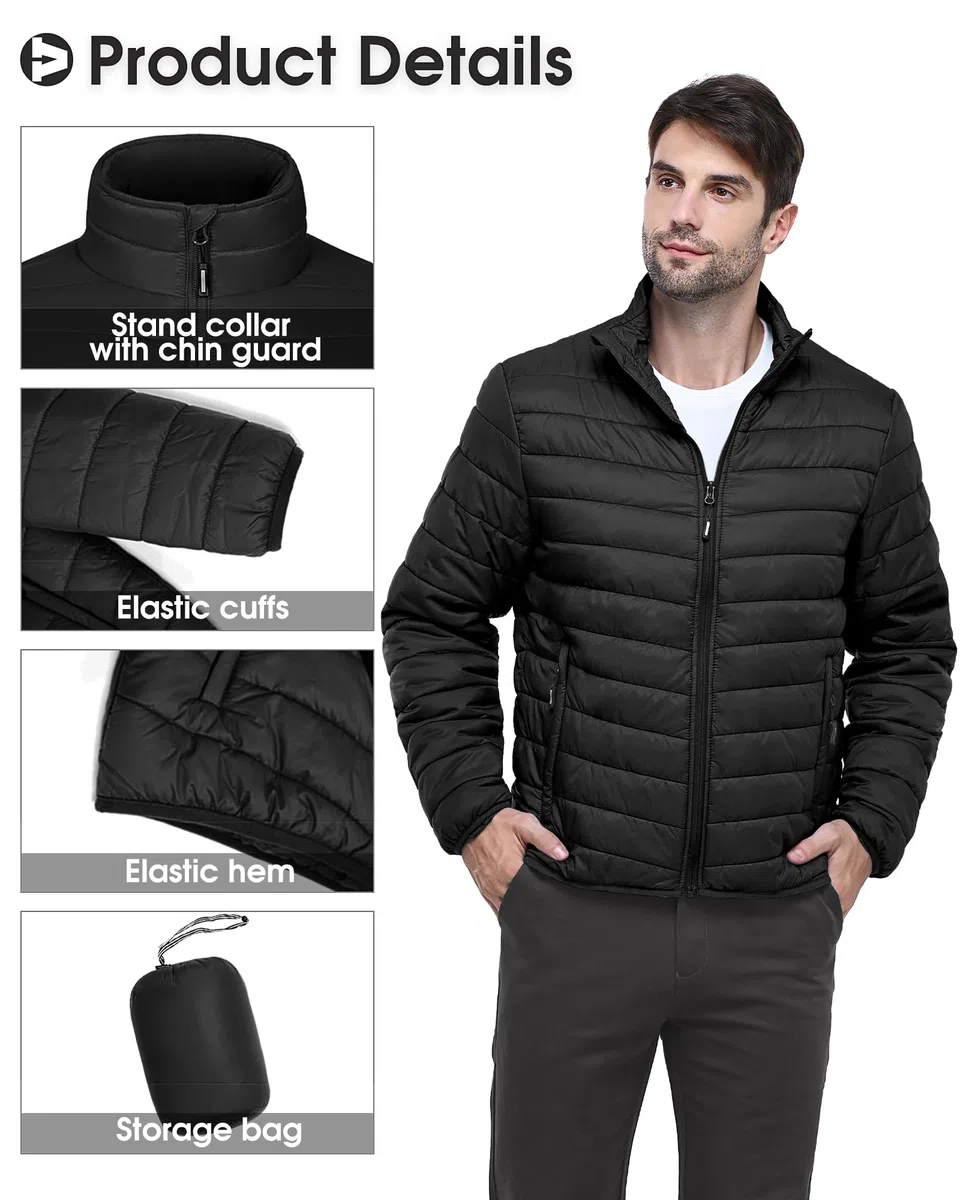 Outdoor Ventures Chaqueta acolchada para hombre, ligera, cálida, chaqueta de entretiempo, chaqueta acolchada, resistente al agua, chaqueta para exteriores e informal