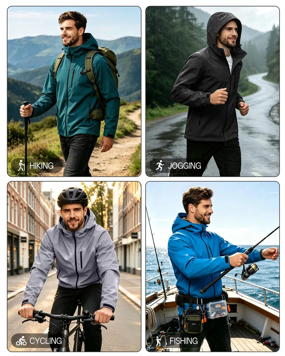 Chaqueta Softshell impermeable transpirable para hombre Chaqueta de lluvia ligera Cortavientos Packable Impermeable para bicicleta con capucha