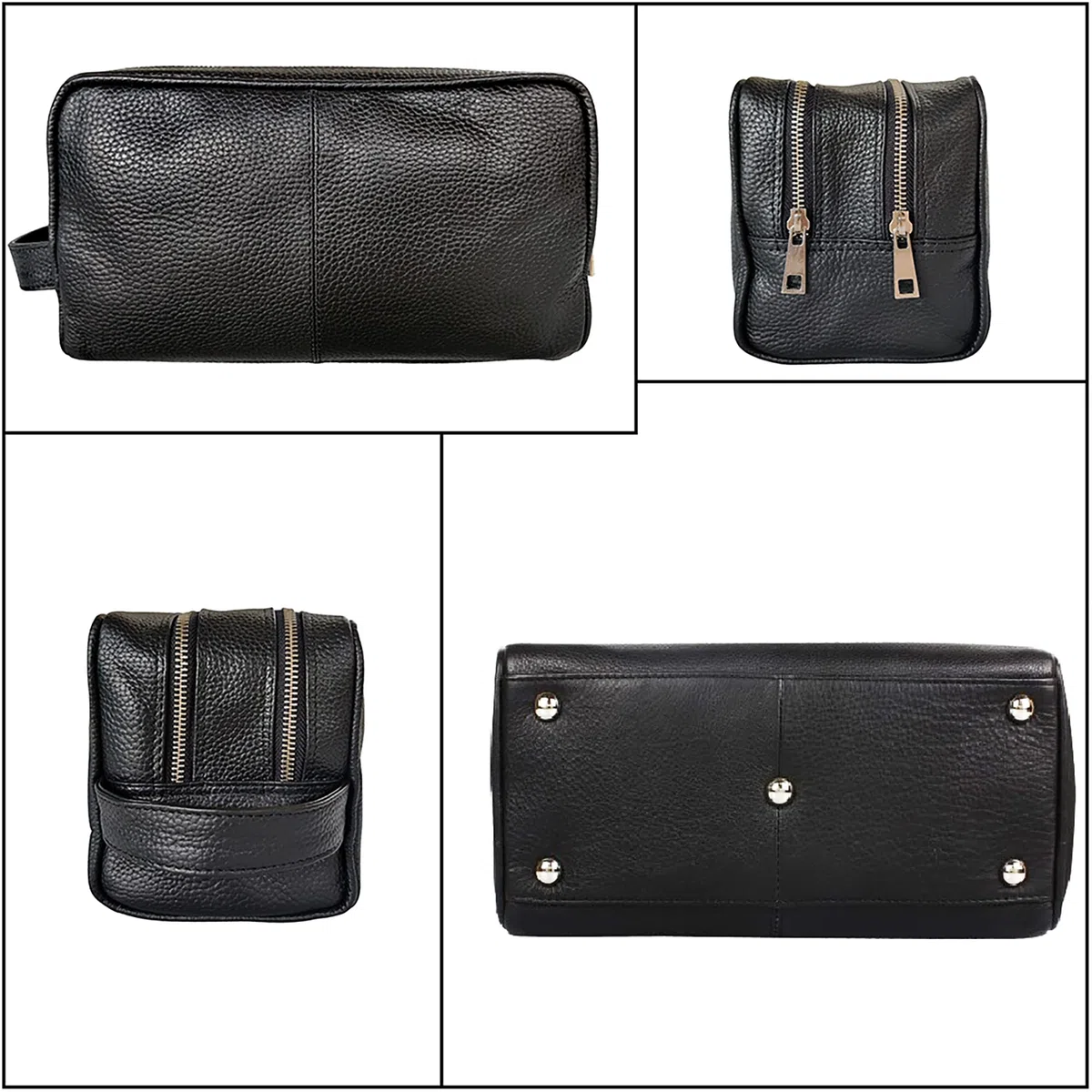Neceser de Viaje Hecho a Mano de Cuero Genuino - Neceser Kit de Afeitado y Bolso de Maquillaje - Regalo de Viaje para Hombres y Mujeres por Rustic Town (Negro)