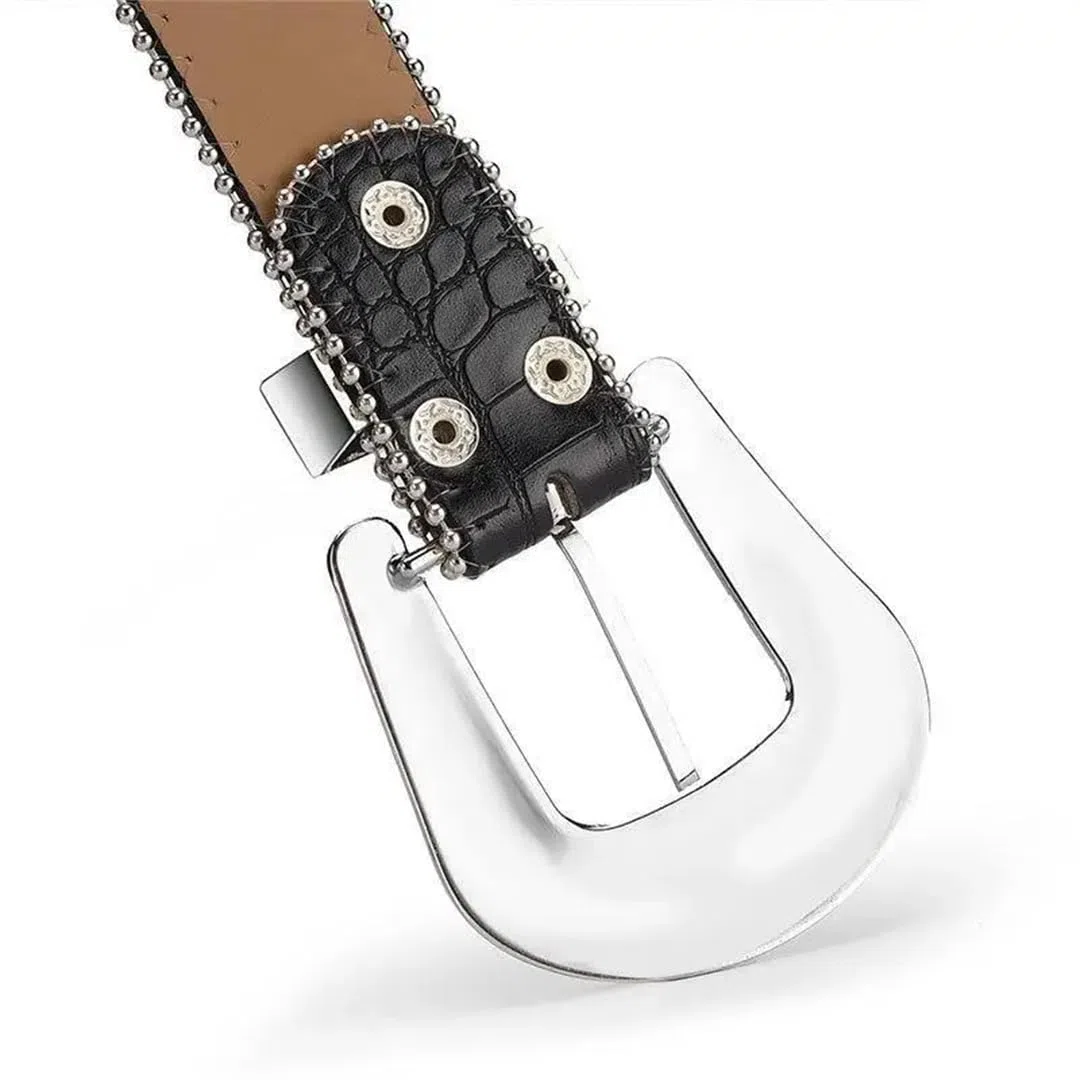 Cinturón de piel suave con diamantes de imitación para mujer, estilo casual, con tachuelas, para fiesta de graduación