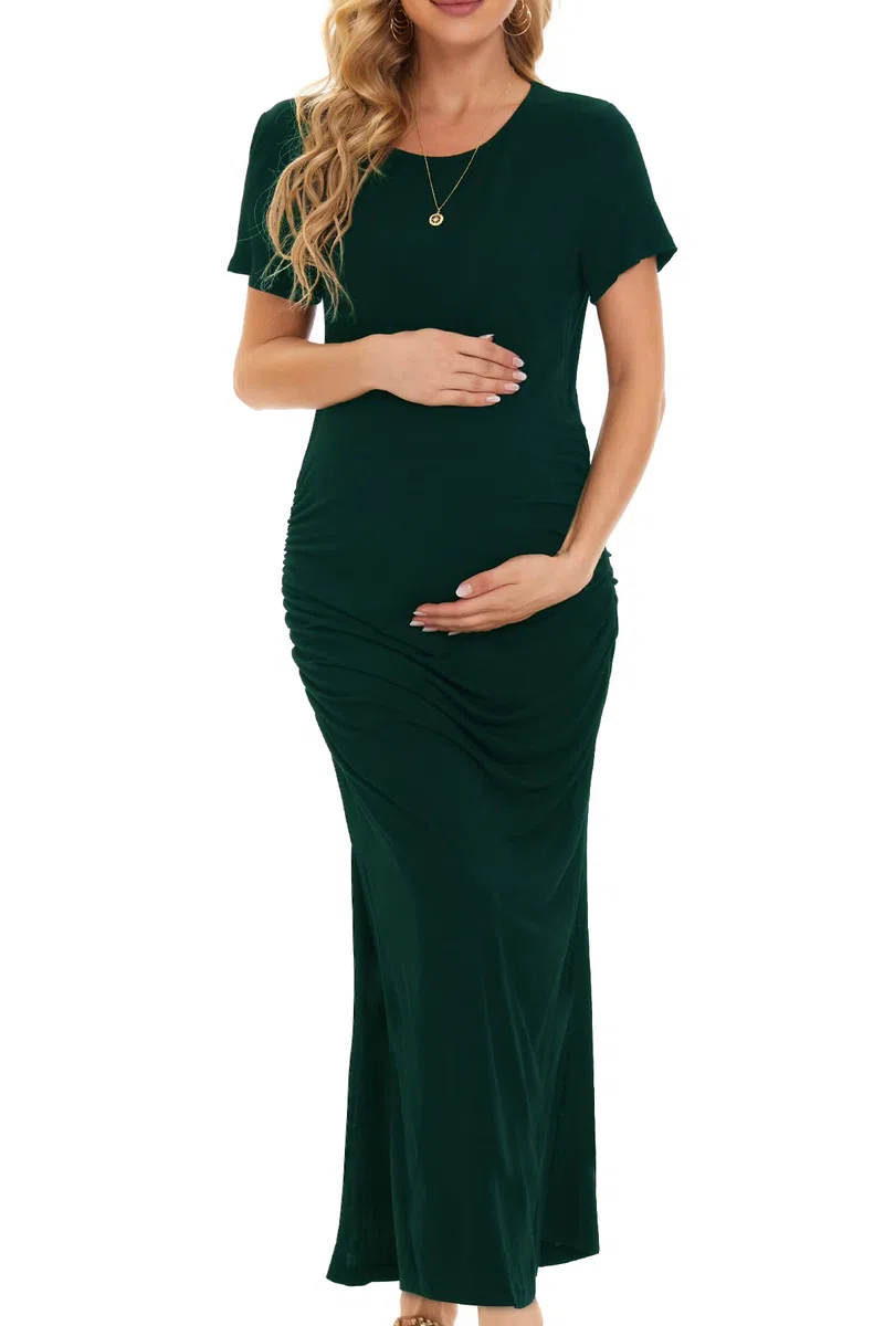 Smallshow Vestidos de Maternidad Mujer Larga Side Split Ropa premamá Deep Green XL