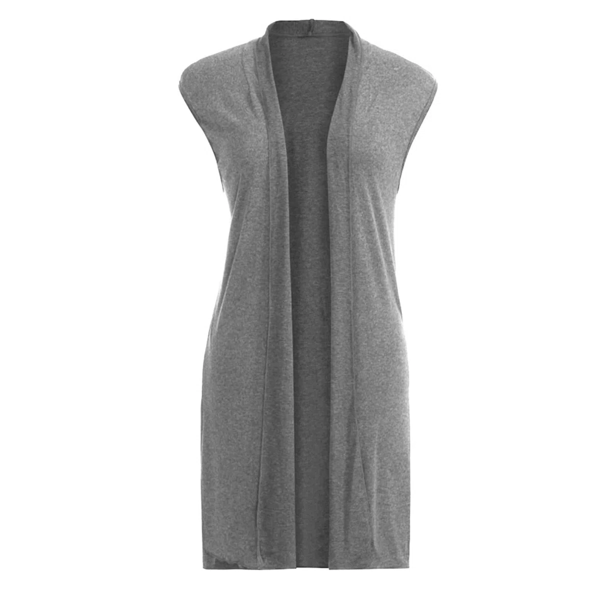 Chaqueta de punto para mujer de un solo color con frente abierto, chaleco de punto largo elástico, chaleco informal sin mangas, elegante, fino, sin mangas, abrigo de punto, cárdigan de punto monocolor