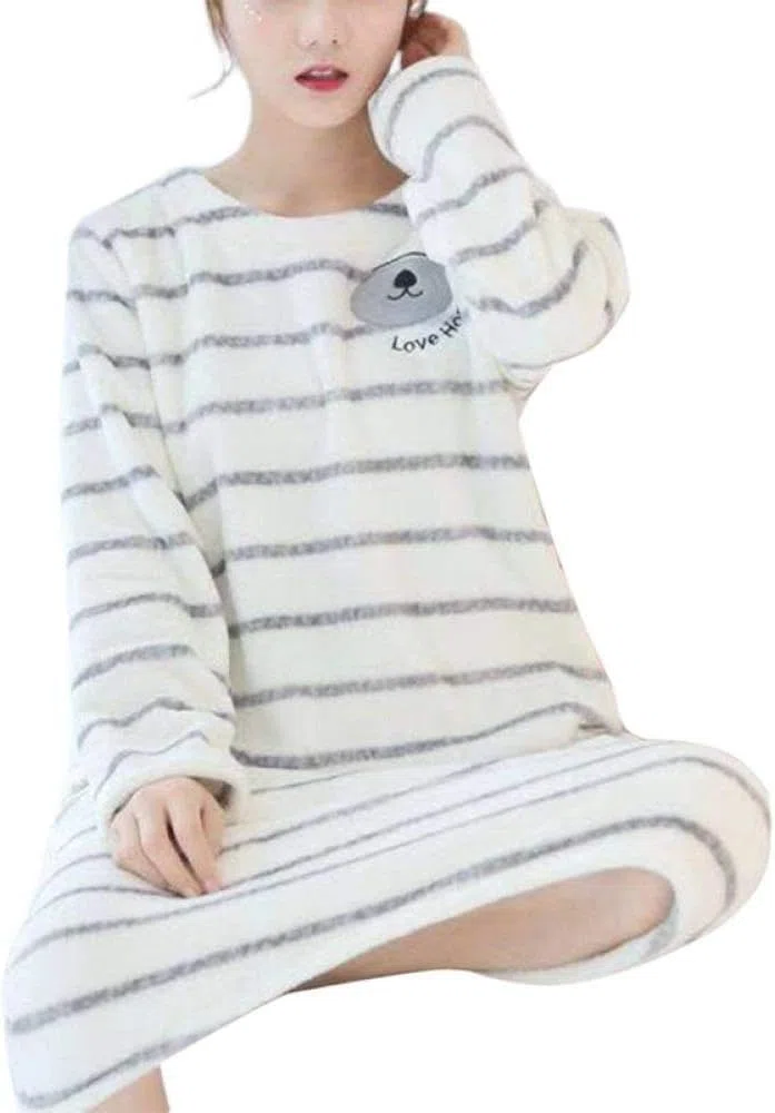 2020 Vestido De Noche De Franela De Invierno Camisón De Talla Grande para Mujer Camisón Cálido Suelto con Estampado Lindo Camisón Ropa De Hogar De Manga Larga,Color 14,hM