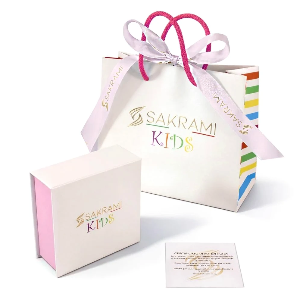 Sakrami Pulsera de Oro Grabable Ángel y Arco Iris para Niños Colección Infantil + Caja de Regalo Personalizada - Pulsera para Nacimientos Comuniones Bautizos Cumpleaños