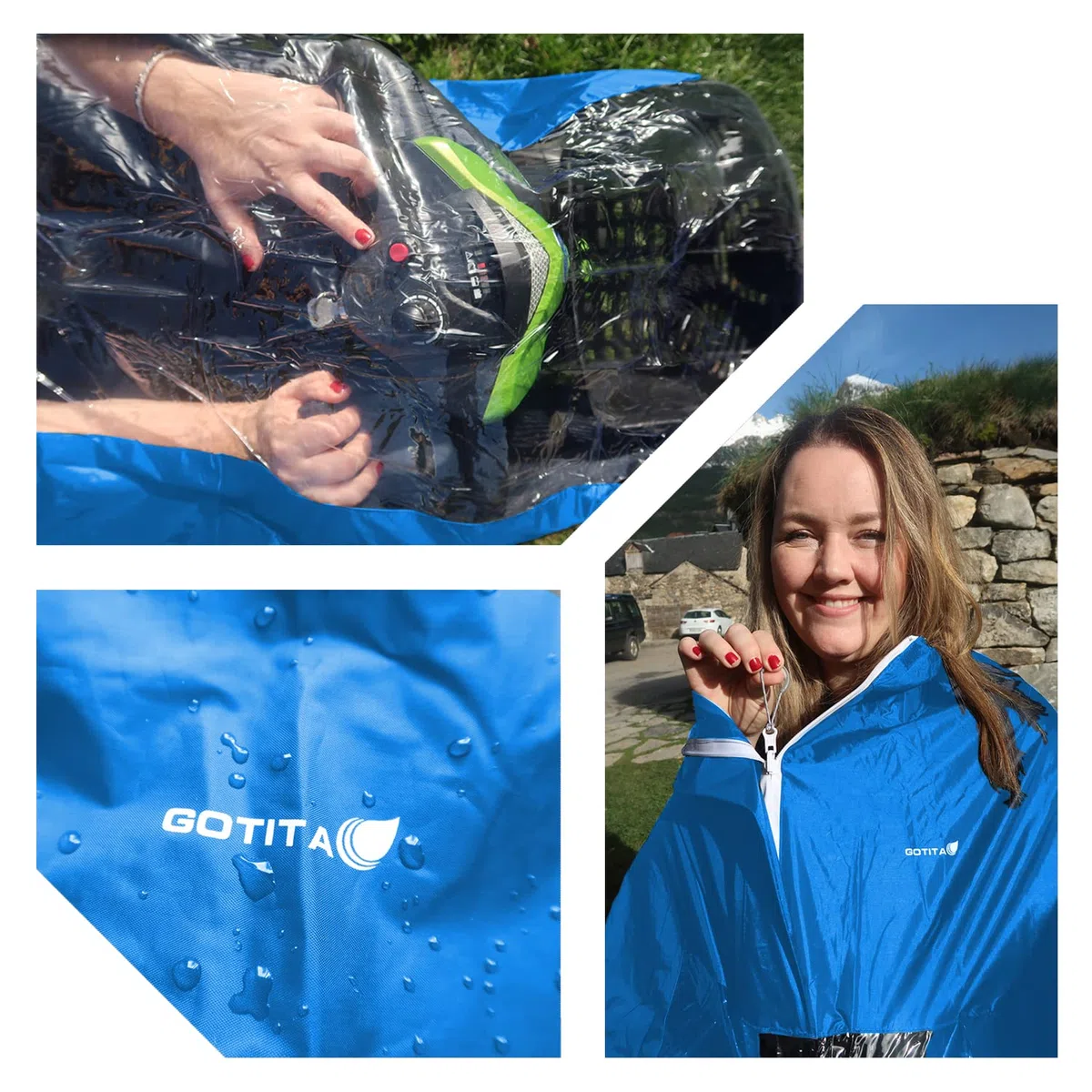 Poncho impermeable para silla de ruedas eléctrica/scooter - chubasquero para silla de ruedas eléctrica - diseño italiano - Talla Eléctrica/Scooter L (Azul Claro)