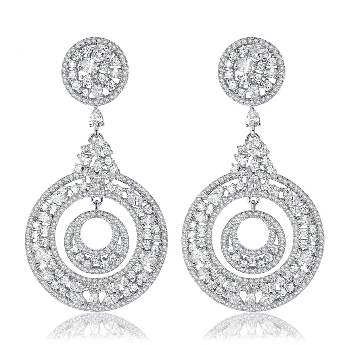KnSam Pendientes de mujer, de oro, pendientes para niña, doble redondo con circonita cúbica, cobre, pendientes para mujer o niña, color blanco y oro