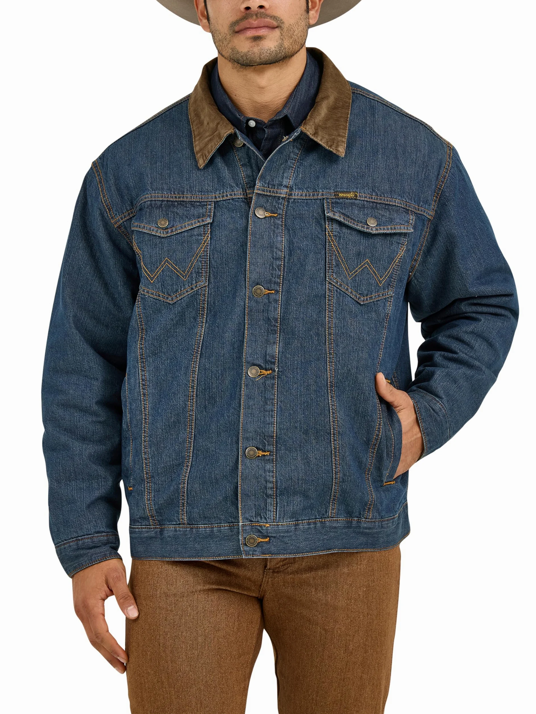 Wrangler Chaqueta vaquera con forro occidental para hombre, Denim/Blanket, X-Large