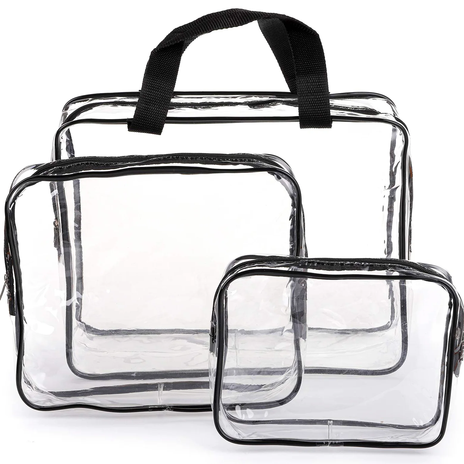 Hedume Juego de 9 Bolsas de Maquillaje Transparentes, aprobadas por la TSA y Transparentes, de PVC Impermeable con asa de Cremallera, Bolsa de Viaje portátil