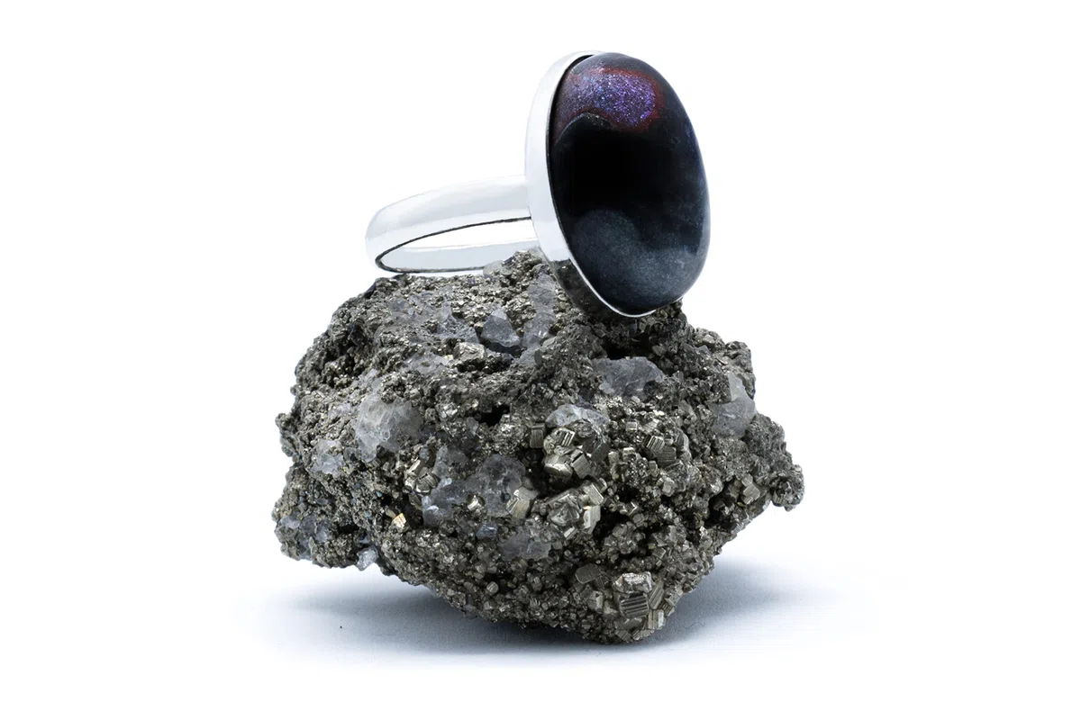 Anillo de Plata 925 con Jaspe Picasso Negro (Piedra Natural) 18x13mm - Disponible Anillo Ajustable y Fijo, Tamaño de XS a XXXL, para Hombre, para Mujer - Caja Regalo Gratis