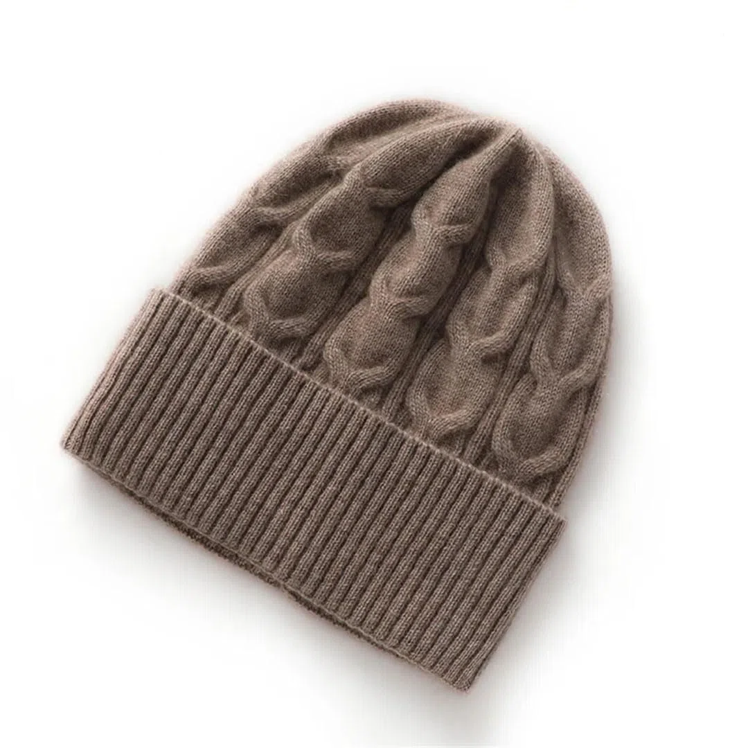 Gorro de invierno de cachemira real para mujer, gorro de punto, grueso, para exteriores, cálido, para calle