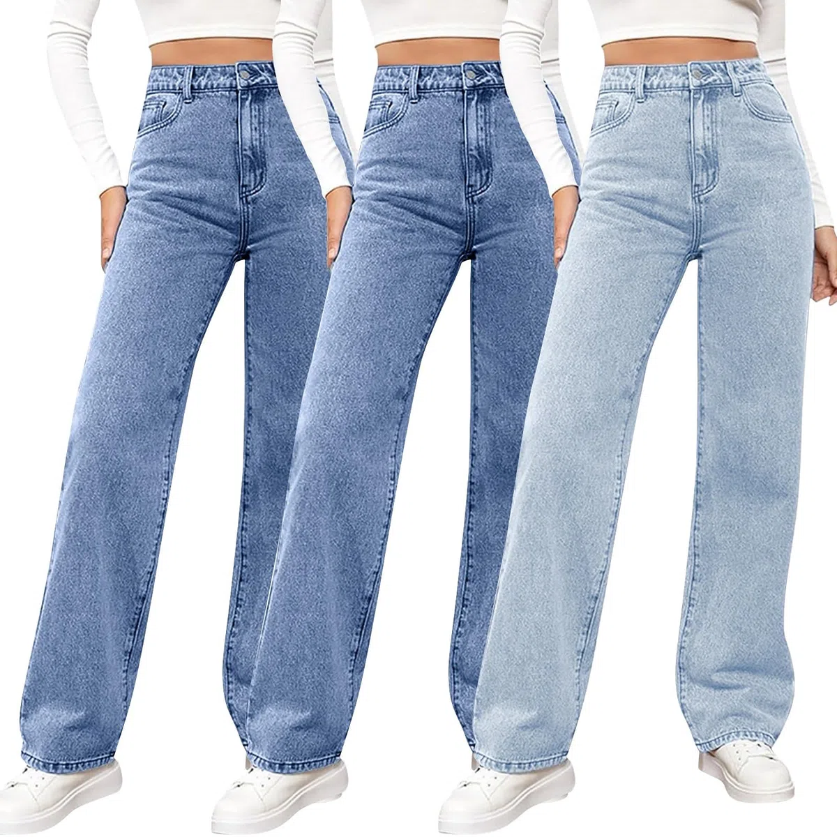 Pantalones vaqueros para mujer, tallas grandes, 3 unidades, pantalones de mezclilla, pantalones vaqueros de pierna recta, pantalones vaqueros de pierna recta, pantalones vaqueros lavados, cómodos