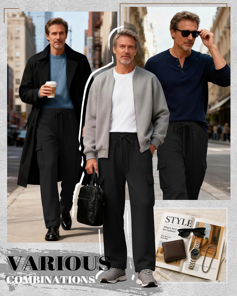 Pantalones de chándal para hombre, con bolsillos abiertos y cordón de ajuste (3 unidades)