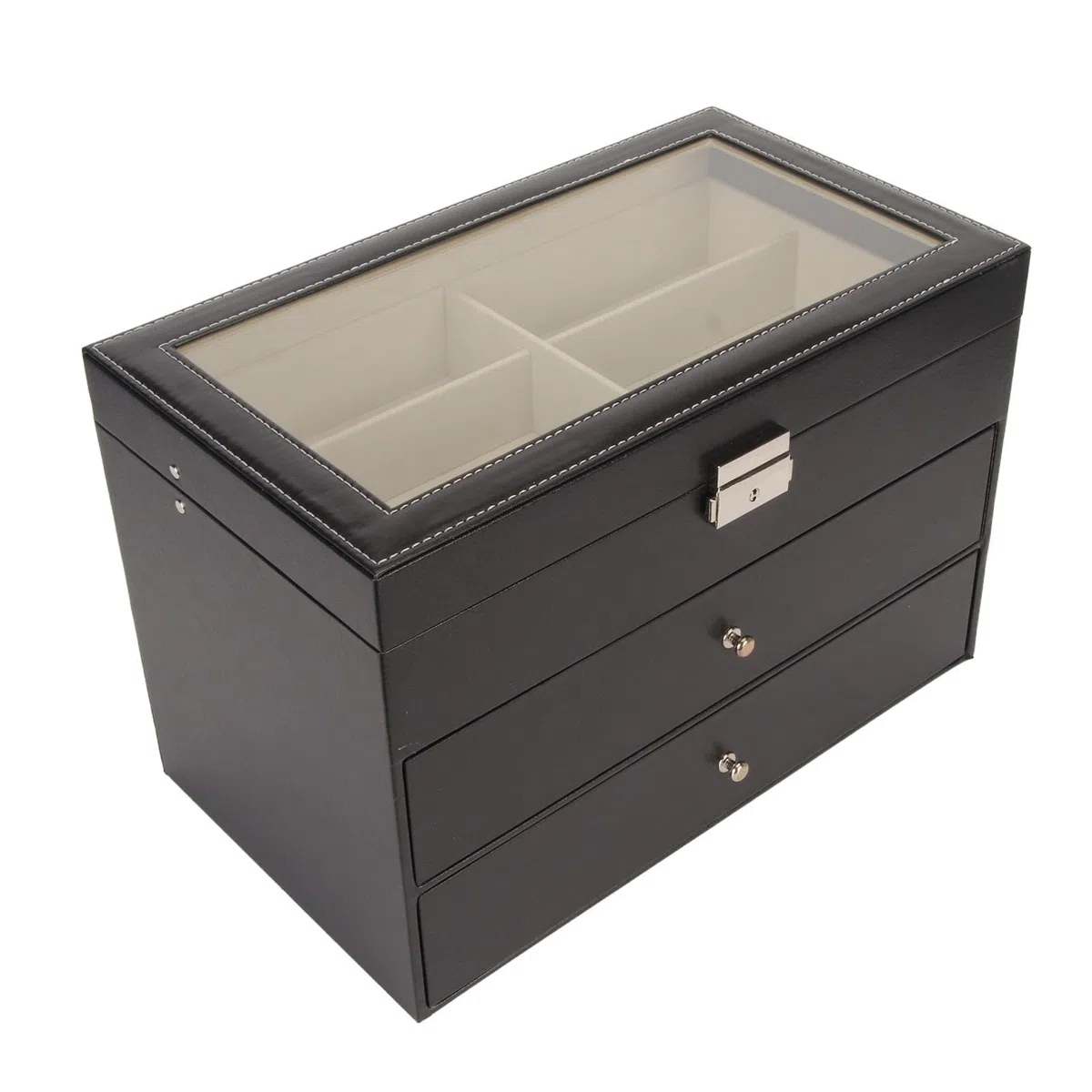 mingzhe Organizador de Gafas de Sol Caja Almacenamiento Anteojos 18 Ranuras Vitrina Soporte para Gafas 3 Capas con Cierre Metal para Tocador Tienda Fibra Carbono