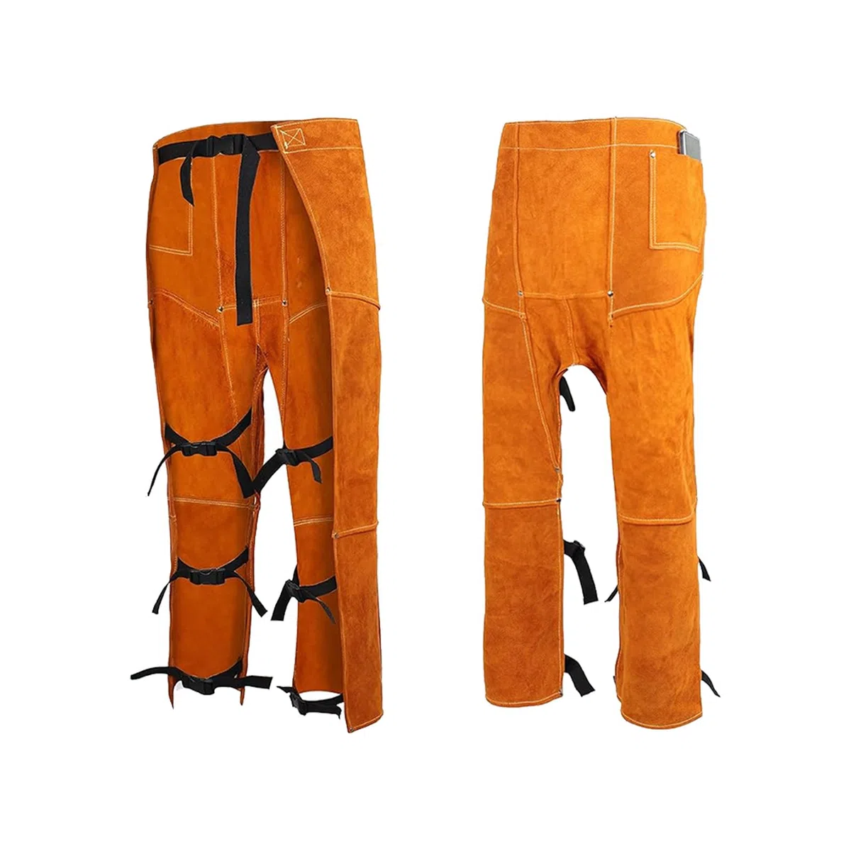 Delantal de soldadura de cuero dividido resistente con hebillas de liberación rápida, a prueba de calor, diseños desmontables, pantalones para proteger el equipo de protección de soldadores