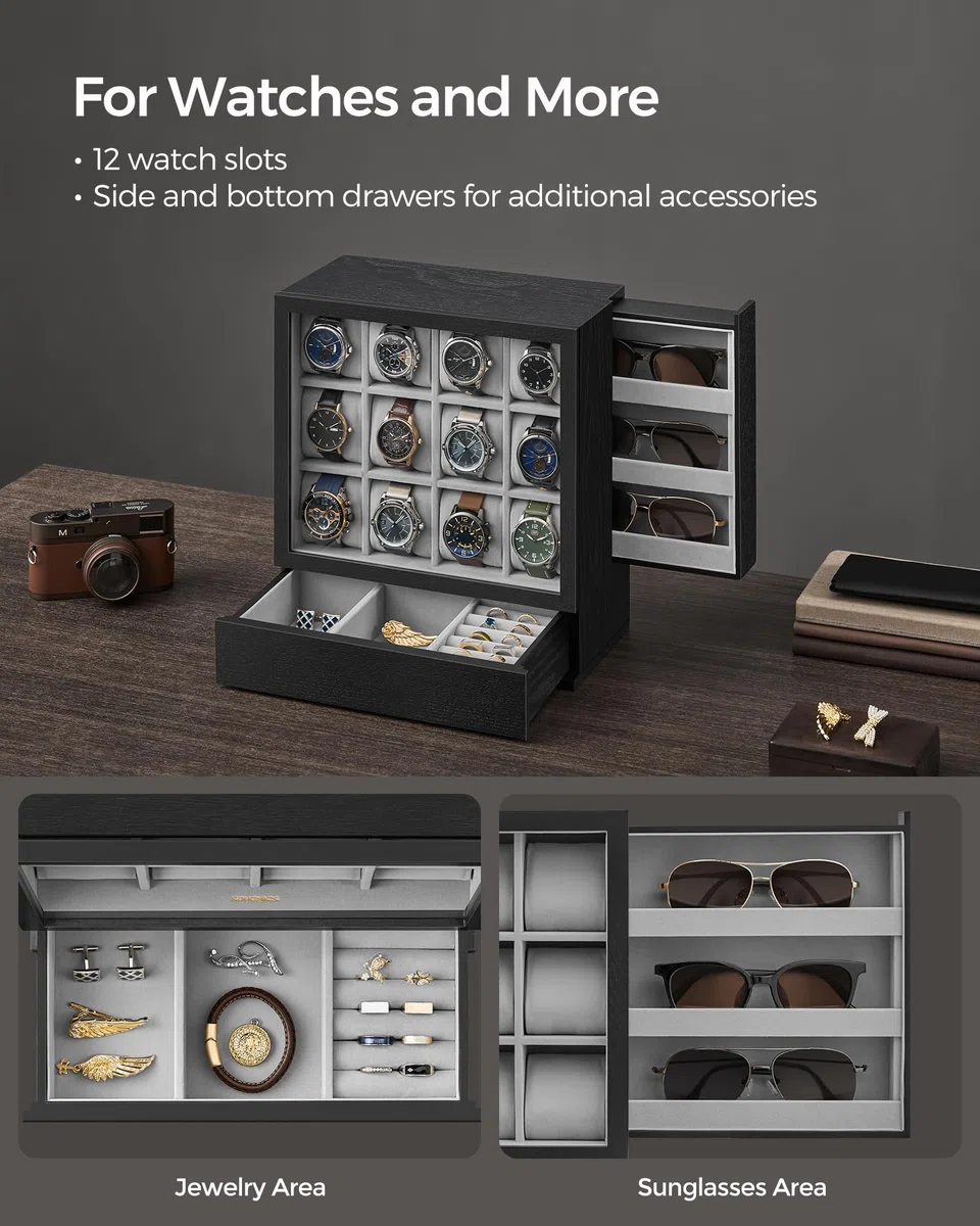 SONGMICS Caja expositora para reloj, color negro UJOW014B01