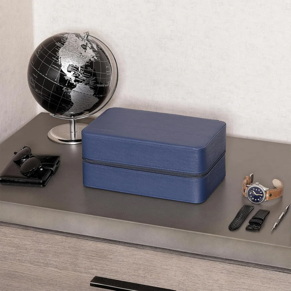 ROTHWELL Estuche organizador de viaje para 8 relojes, 2 pares de gafas de sol, anillos y gemelos, protección portátil resistente con cremallera, se adapta a todos los relojes de pulsera y relojes