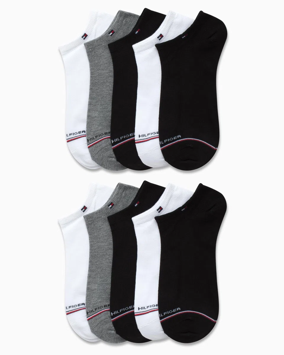 Tommy Hilfiger Calcetines invisibles para hombre, paquete de 10 calcetines tobilleros de mezcla de algodón para hombre, forro de corte ultra bajo para mocasines y tenis
