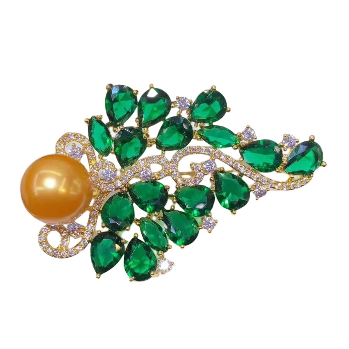 Broche con Forma de Ramillete, Estilo Art déco, Broche de Perlas, Exquisita joyería, Chapado en Oro, 11-12 mm, Broche de Perlas de Agua Dulce for Damas