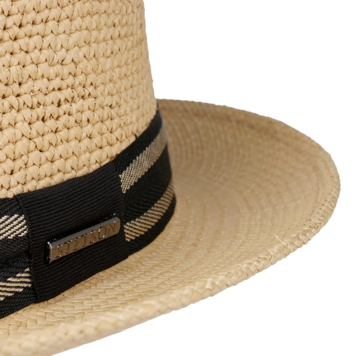 Stetson Madison Sombrero Fedora de Paja Panama Efecto Crochet con Banda de Tela Hombre Primavera Verano