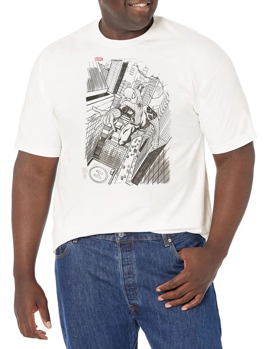 Marvel City Swings Camiseta, Blanco, XL Grande Alto para Hombre