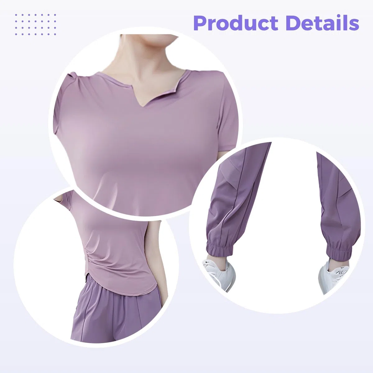 Conjunto de yoga y gimnasio de 3 piezas para mujer, brasier deportivo, camiseta de manga corta y pantalones largos, tela transpirable de elastano y poliéster, talla XXL disponible, Púrpura, talla