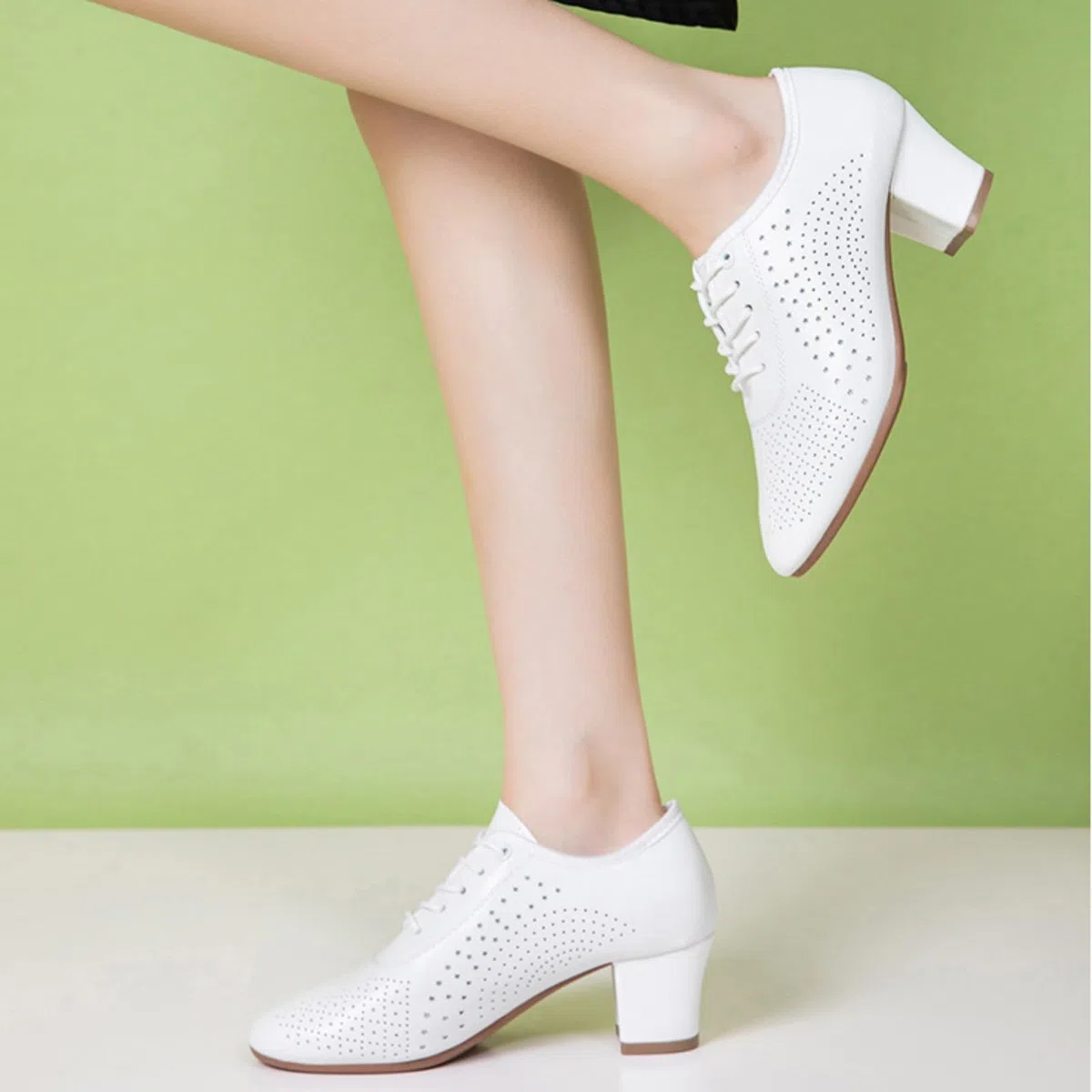 Zapatos Baile Latino Mujer Zapatos Modernos de Salón con Cordones Tacón Bajo de Cuero Transpirables para Bodas Y Fiestas