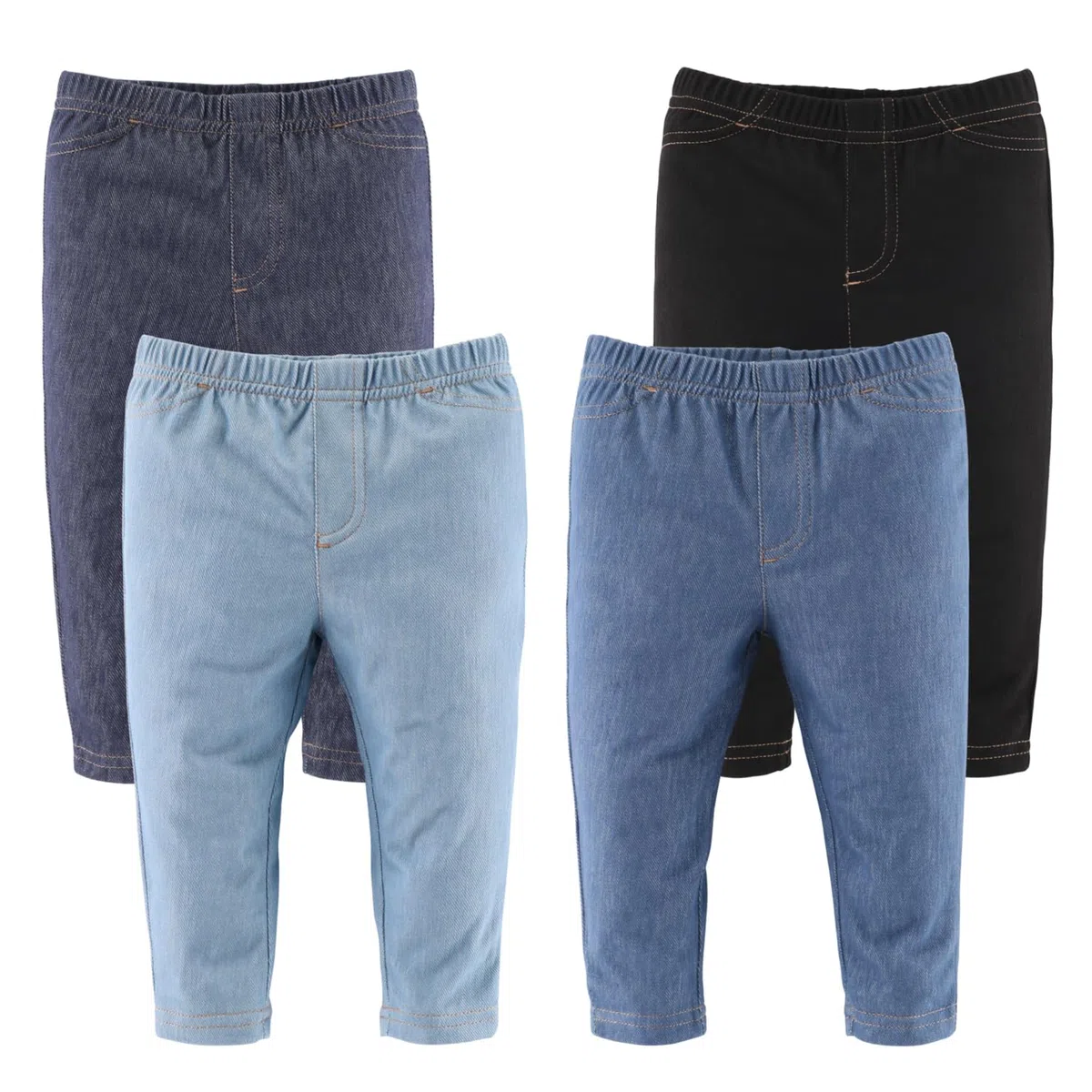 The Peanutshell - Jeggings para bebé para niños y niñas, tela de mezclilla elástica súper suave, unisex, paquete de 4