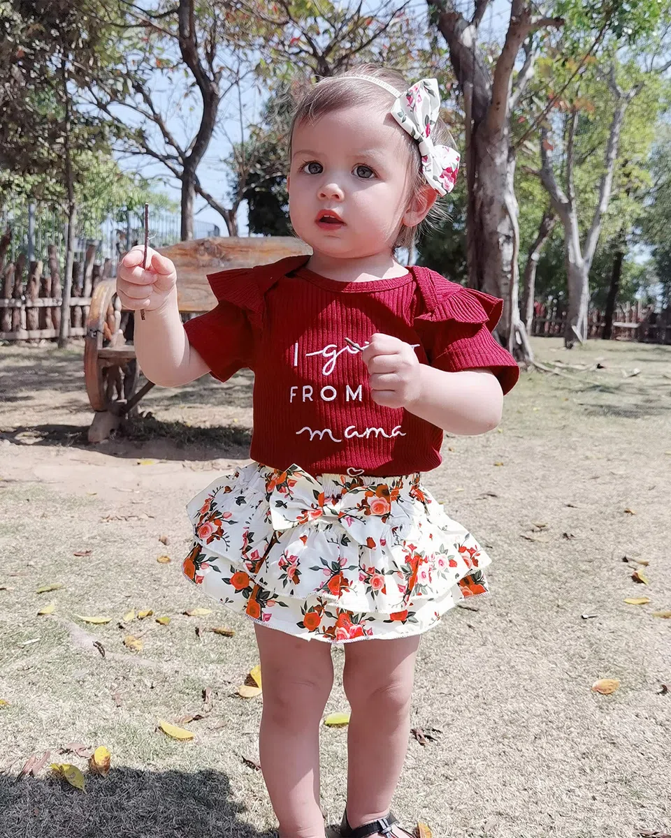 Conjunto de ropa para bebé recién nacido, conjunto de pantalones cortos, estampado floral, ropa de bebé linda para niña, WineRed, 3-6 meses
