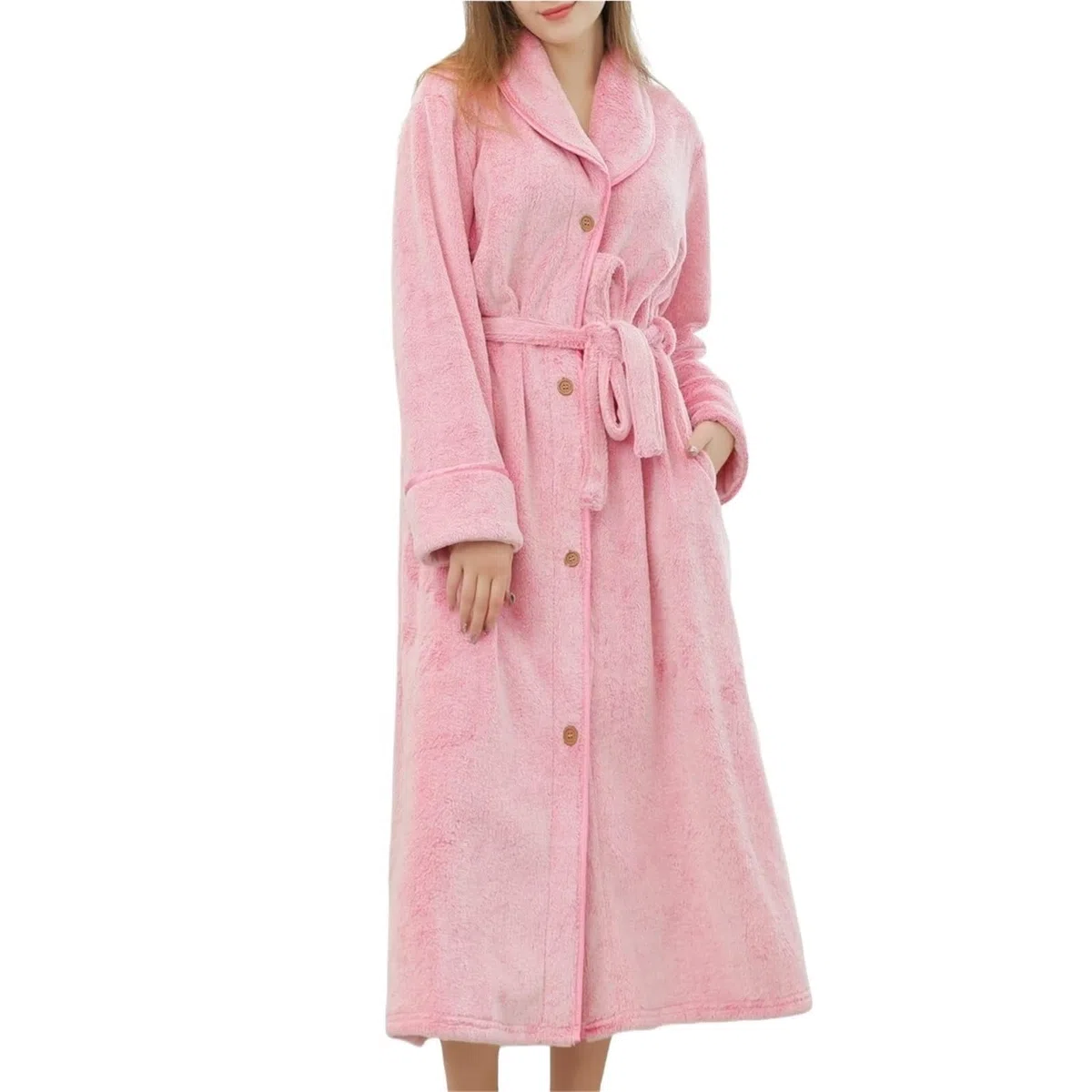 Albornoz Para Viajes Piscina Bata Larga De Felpa, Baño Lana Peluda Unisex Esponjosa, Suave Con Botones Ropa De Dormir