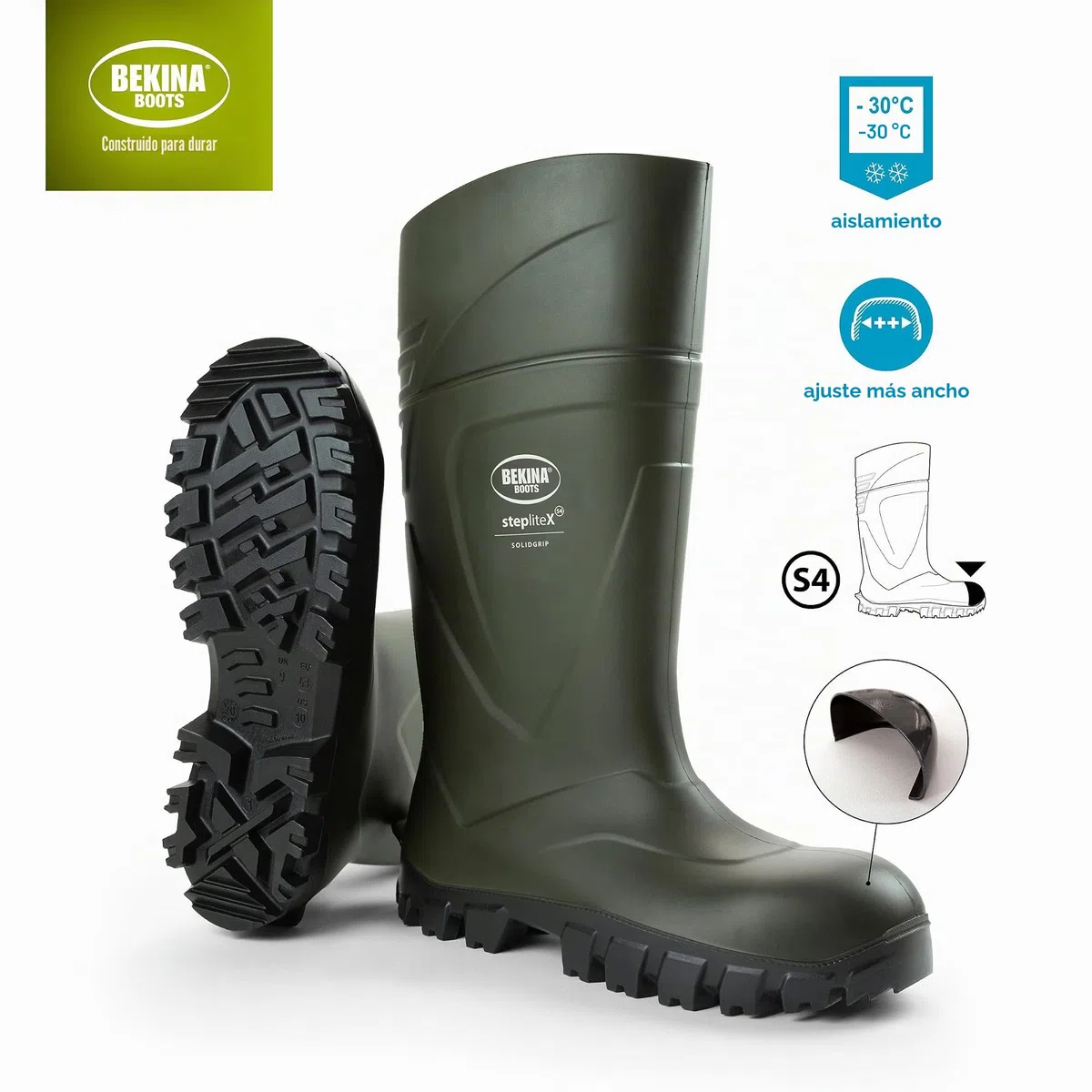 Botas de Seguridad y de Trabajo para Hombres y Mujeres Incl. Puntera de Acero, para Uso agrícola, garantizan una excelente adherencia, protección Aislante -30 Grados, Verde, EU 42