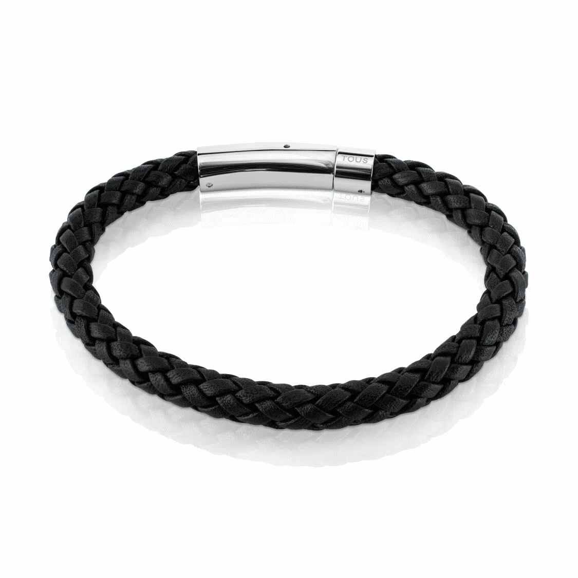 TOUS Pulsera de Cuero Negro para Hombre, Motivo Trenzado con cierre en Acero Inoxidable, Largo 20 cm, Clásico y Atemporal, Colección Tous Man