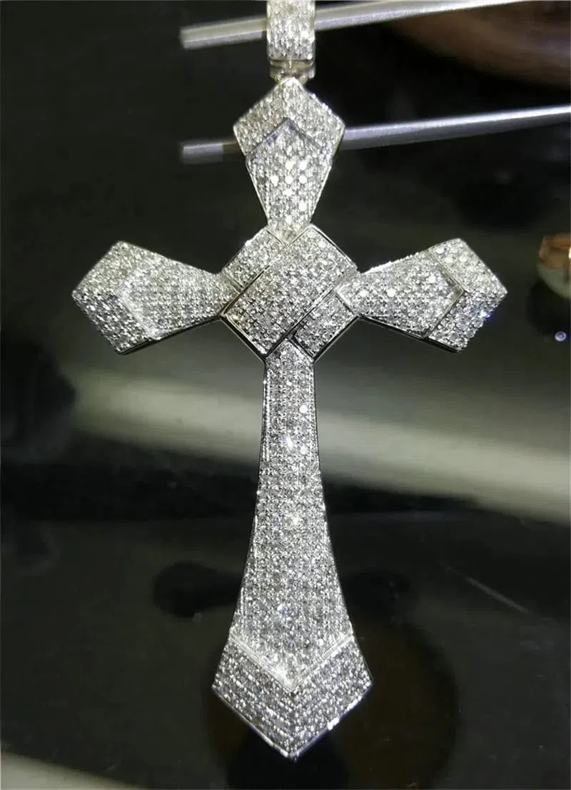 Micro Pave Diamond cz Cross Pendant 925 Sterling Silver Wedding Pendants Collar para Mujeres Hombres moissanite Joyería