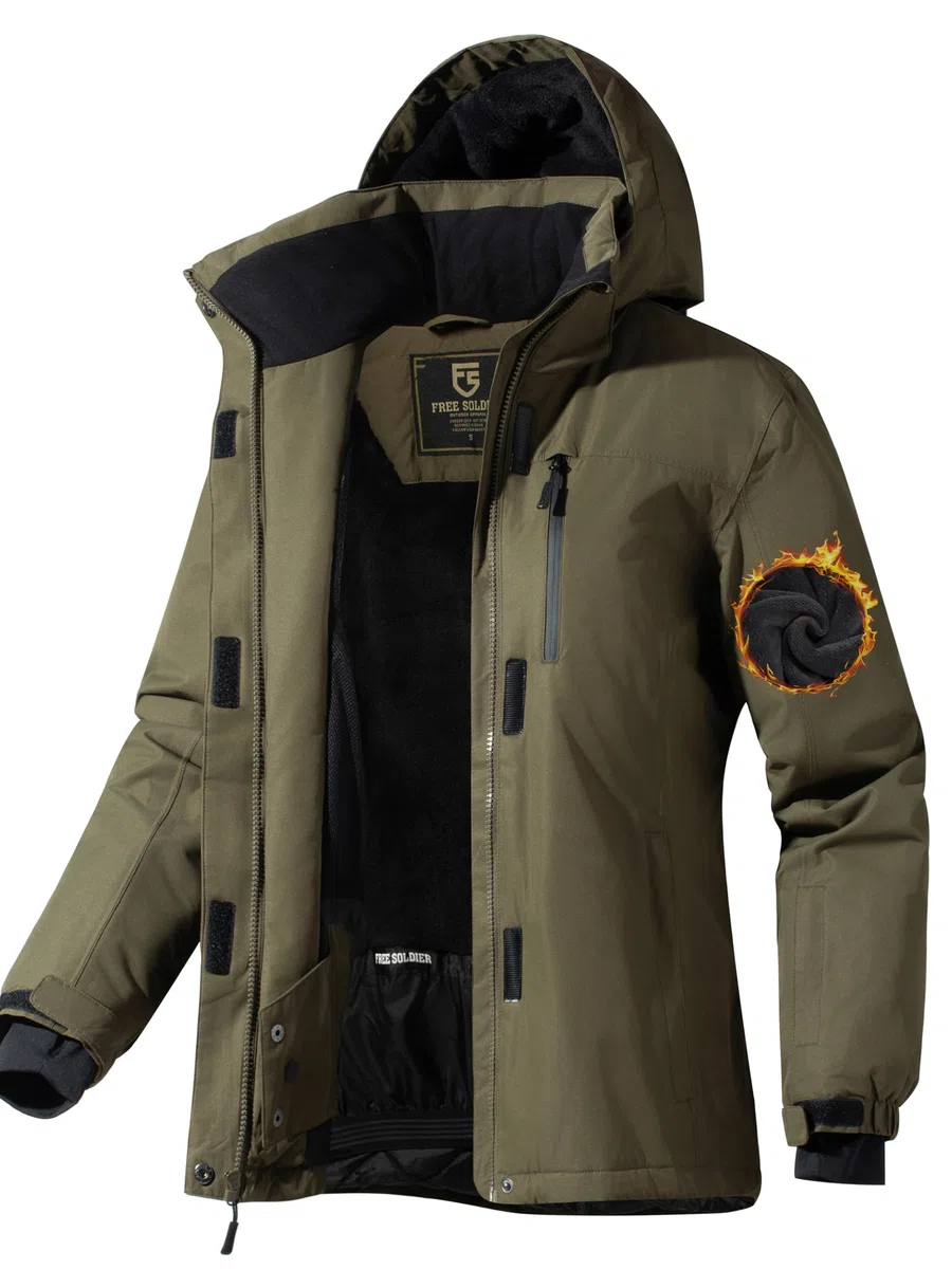 FREE SOLDIER Women's Waterproof Ski Snow Jacket Fleece Lined Warm Winter Rain Jacket with Hood Fully Taped Seams